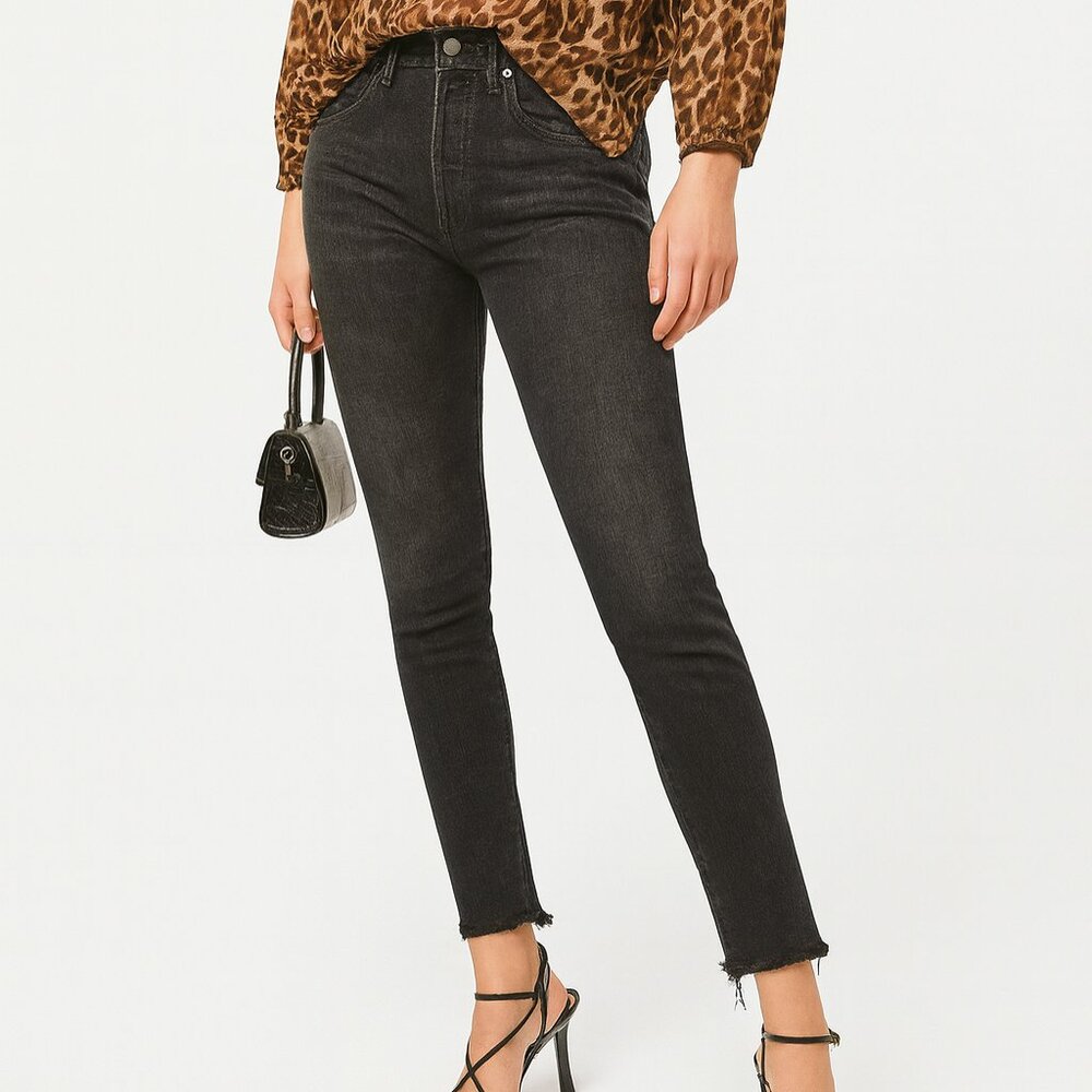 Nili Lotan High Waisted Skinny Jeans Women's 26 Black Basalt‎ Wash Frayed Hem